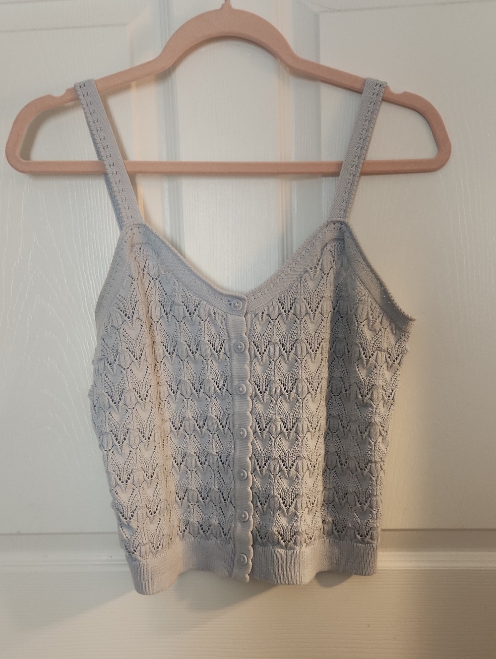 Light Blue Knit Lace-Pattern Tank Top